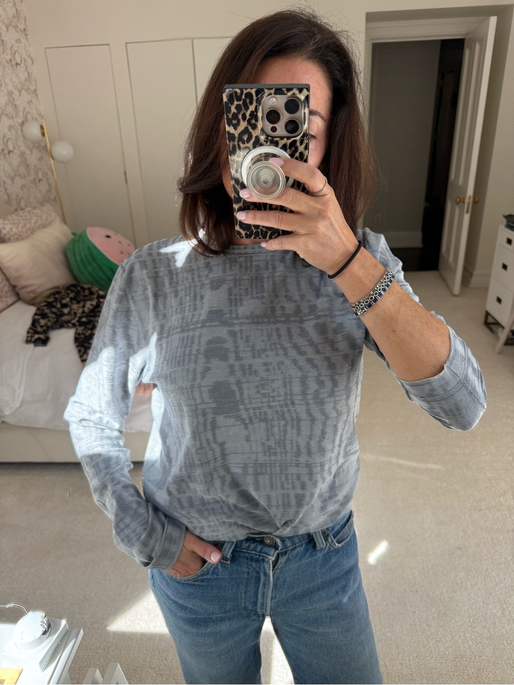 Dior Women's Grey Long-Sleeve Crewneck Top